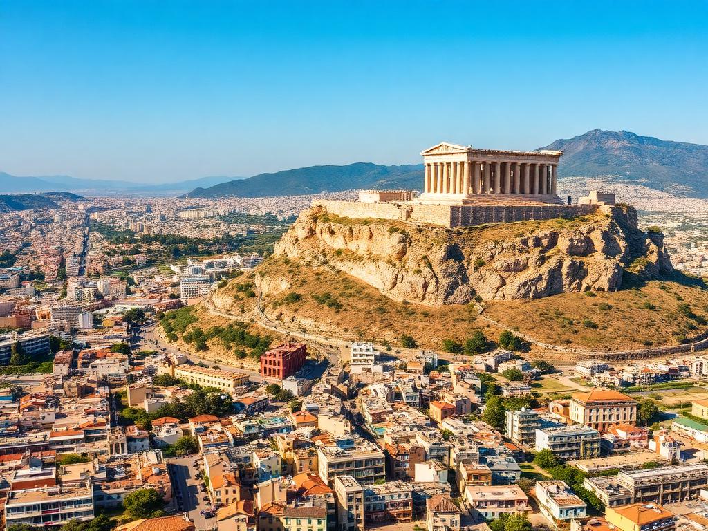 Athens skyline with the Parthenon on the Acropolis under a clear blue sky