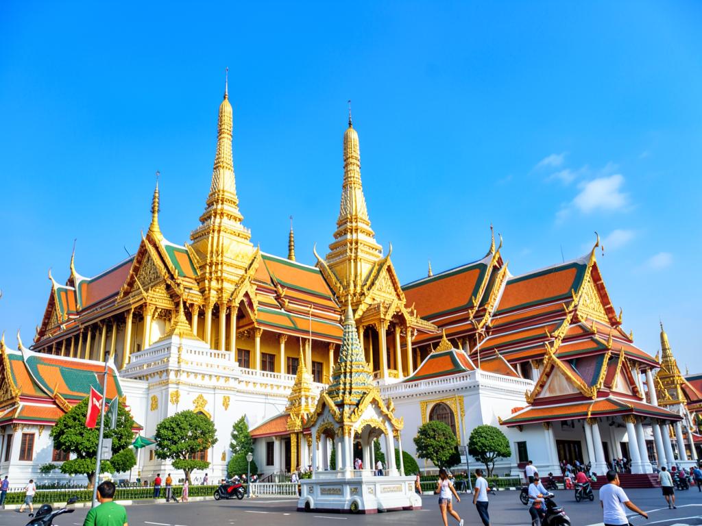 Bangkok Grand Palace golden temples under a bright blue sky