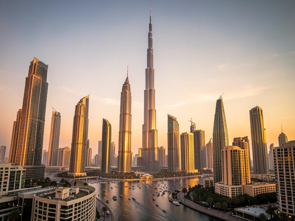 Dubai skyline with the Burj Khalifa at dusk
